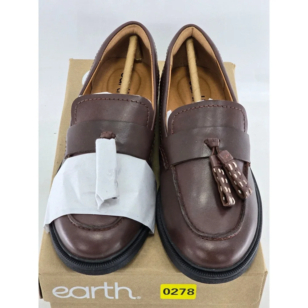 Earth Deeana Tassel Loafers Women 6.5 Dark Red Leather Slip On - New